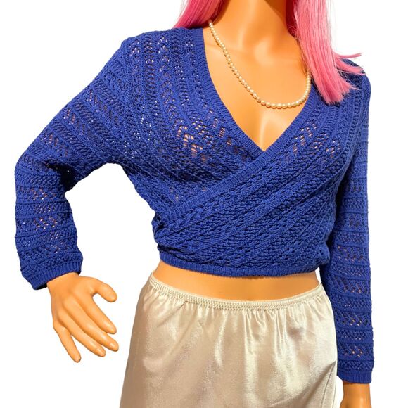 Blue crochet tie-front bolero shrug cardigan medium - Picture 9 of 12